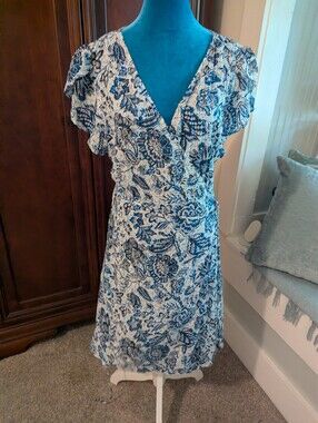 Velvet by Graham & Spencer Blue and White Floral Wrap Dress